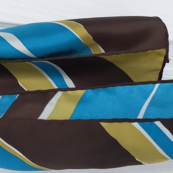 Oblong Silk Scarf, Echo, 59" by 9.5", Brown, Teal, - Picture 2 of 4